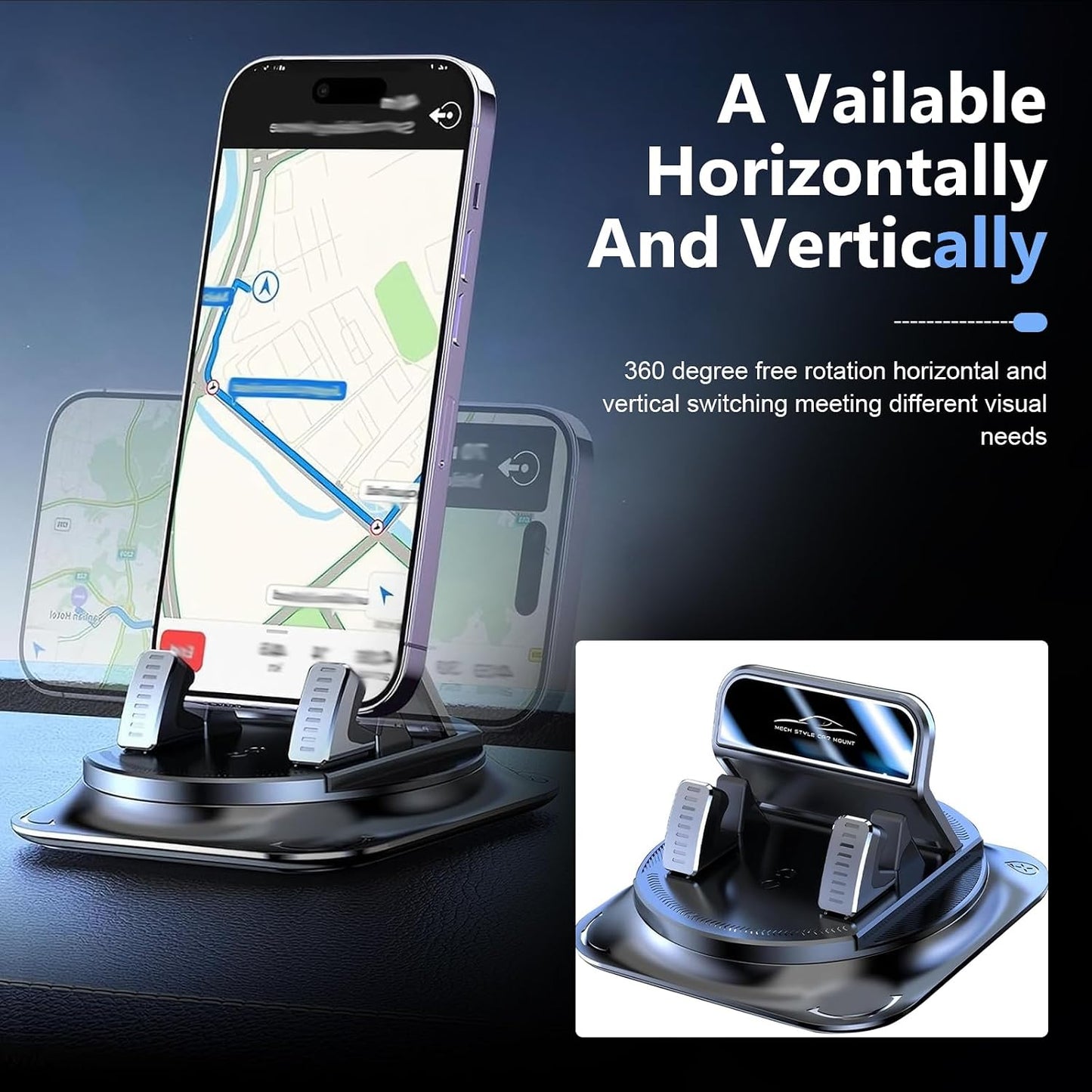 Car Dashboard Phone Holder – 360° Rotating Universal Car Phone Mount for Navigation, Anti-Slip & One-Hand Operation