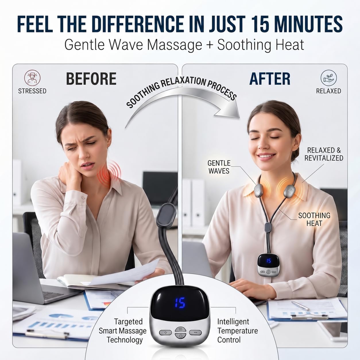 Portable Neck Massager with Heat for Office, Travel, Home