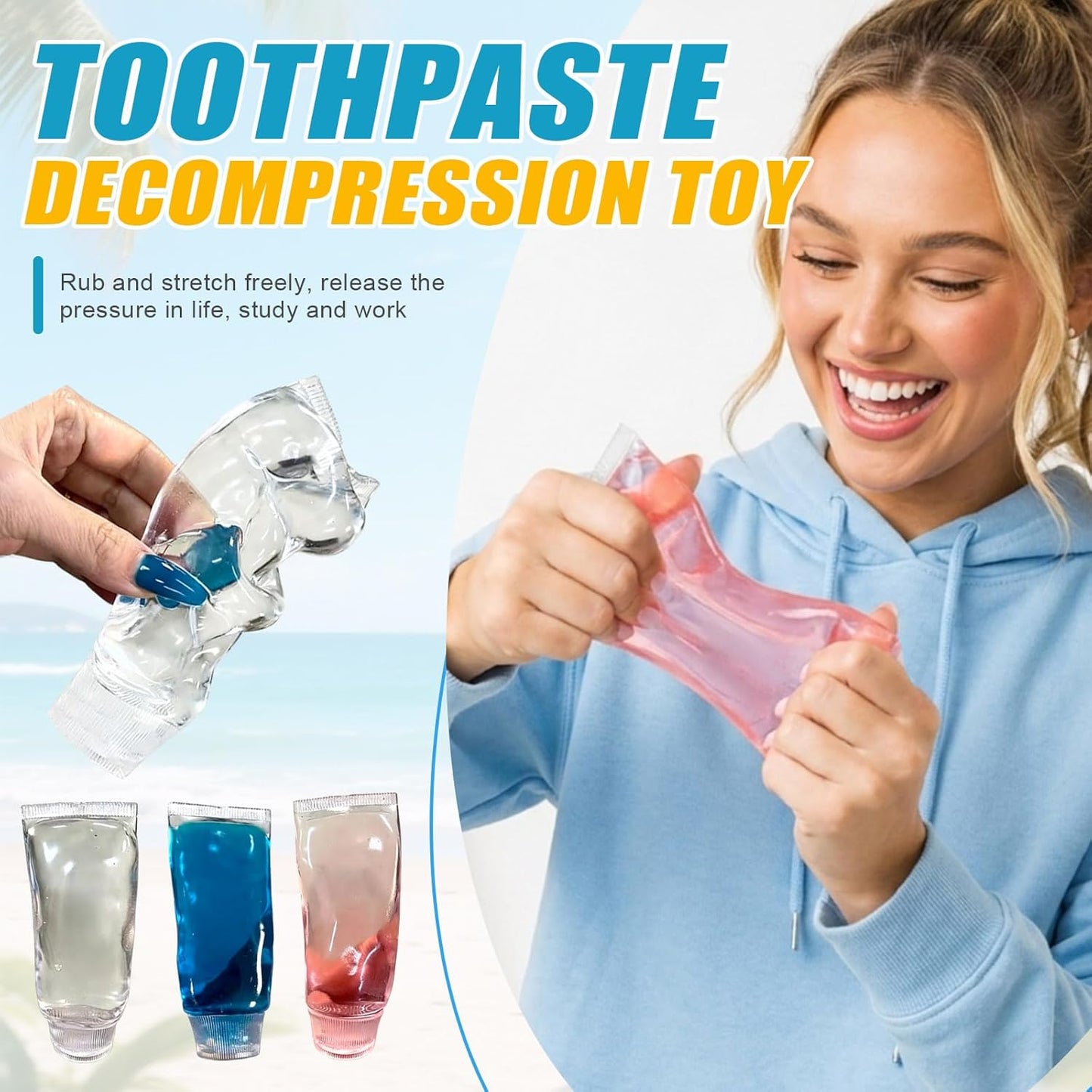 Toothpaste Squishy Transparent Squeeze Tube, Satisfying Paste Feel Sensory & Anxiety Relief