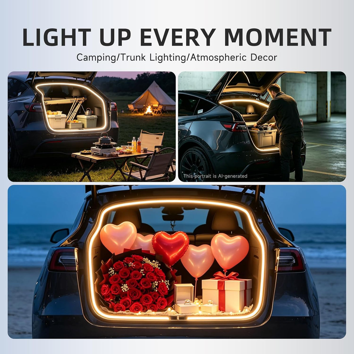 Car Trunk LED Light Strip - Universal 4M Flexible Waterproof Trunk Ambient Light Strip