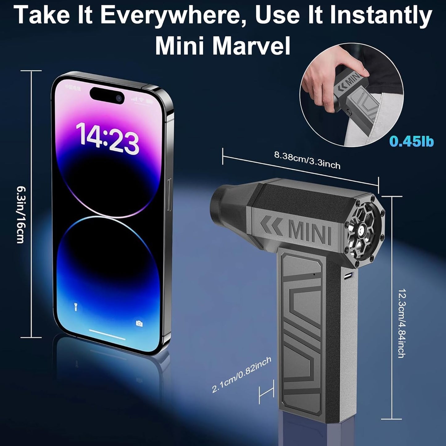 Mini Handheld Turbo Fan, 130000 RPM Rechargeable Air Duster, 4-Gear Cordless Blower for Car/Home/Outdoor/BBQ