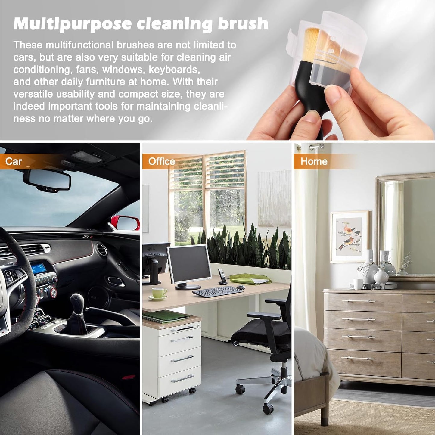 2PCS Car Interior Detailing Brushes – Soft Bristle Cleaning Brushes with Curved Design & Protective Covers