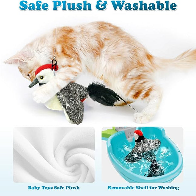 Interactive Cat Chasing Toy – Realistic Bird-Chirping Feather Toy