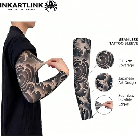 High-Elasticity Seamless Cooling Tattoo-Effect Arm Sleeves