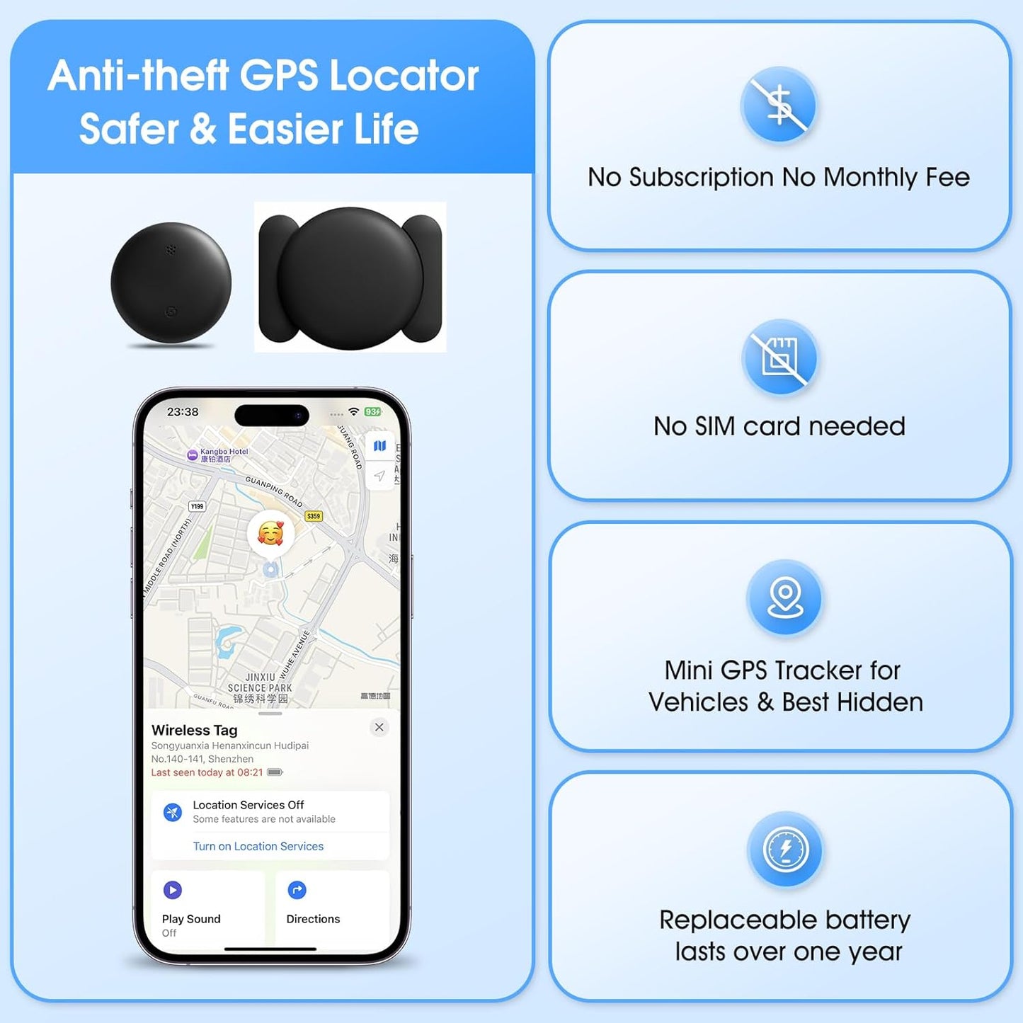 Mini GPS Tracker for Vehicles – Real-Time Location Tracker with Magnetic Case for Cars, Pets, Keys & Wallet
