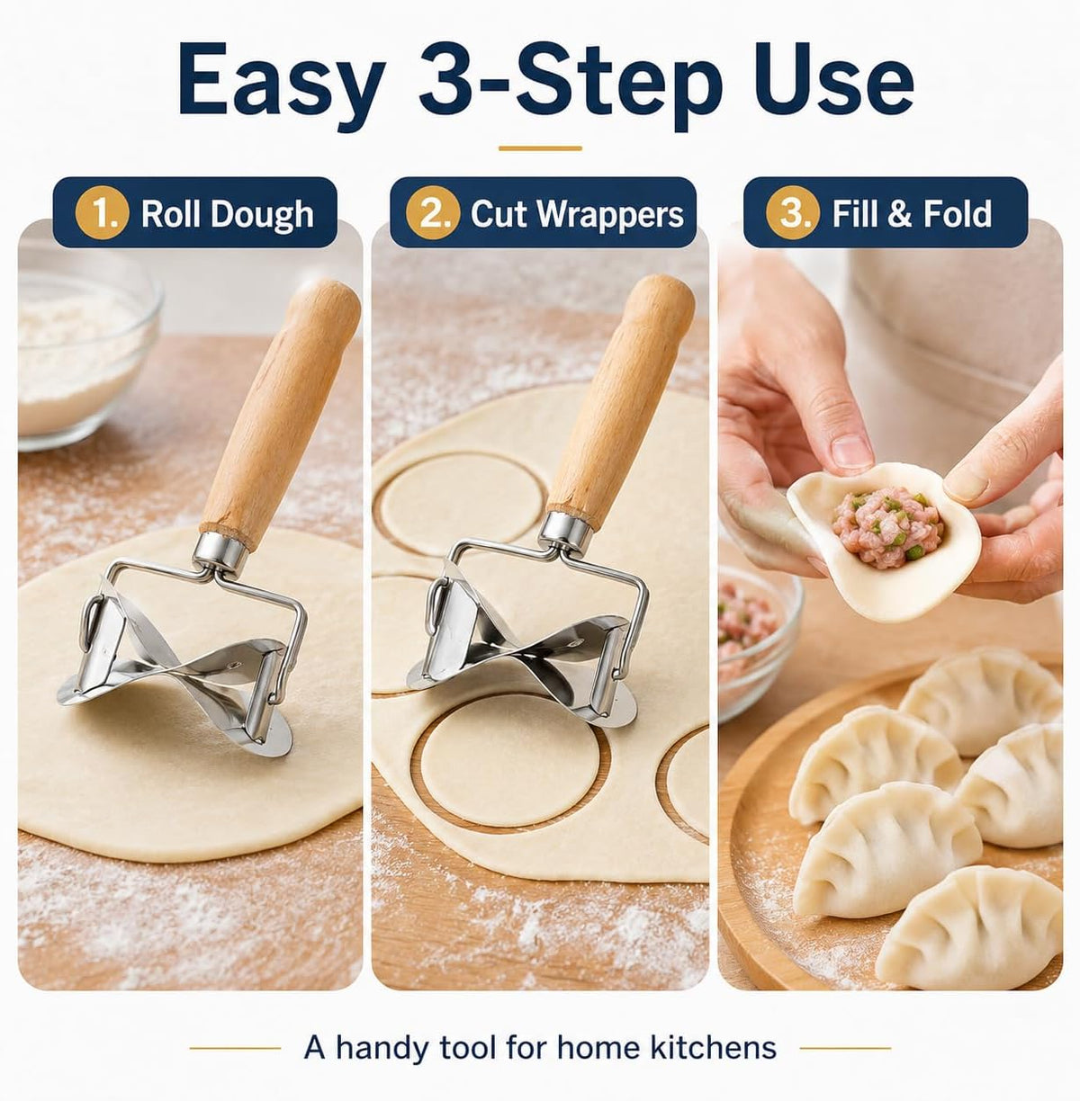 Dumpling Wrapper Dough Cutter - Stainless Steel Cutter - Round Roller