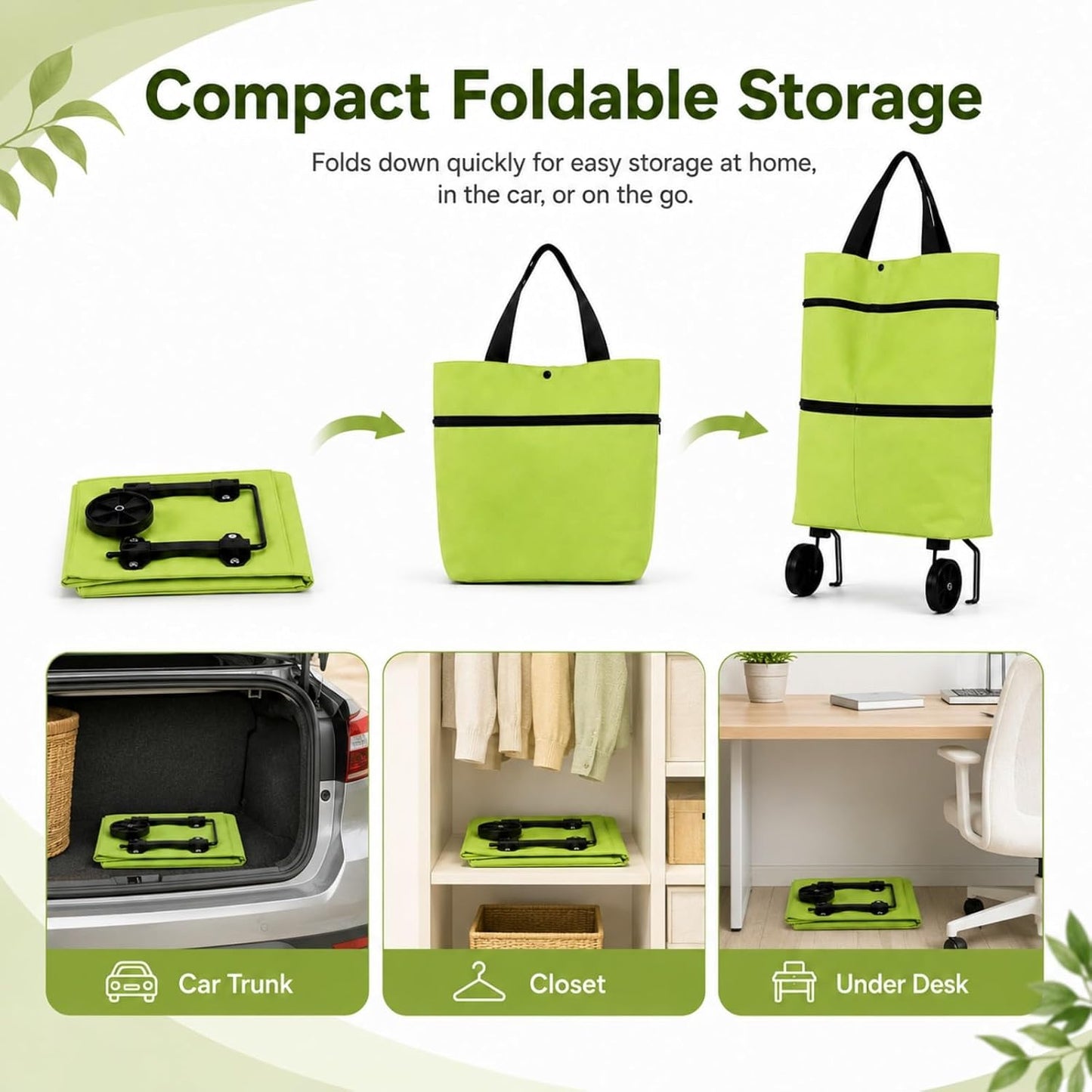 2-in-1 Shopping Bag Folding Wheels Reusable Travel Bag