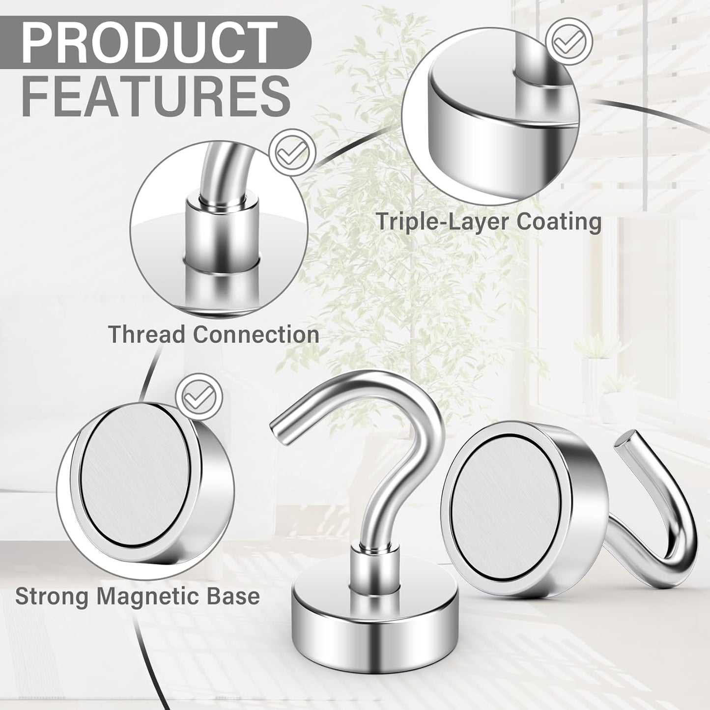 6 Pcs Swivel Magnetic Hooks – Heavy Duty Upgraded Rotating Magnetic Hooks for Home, Garage & Kitchen