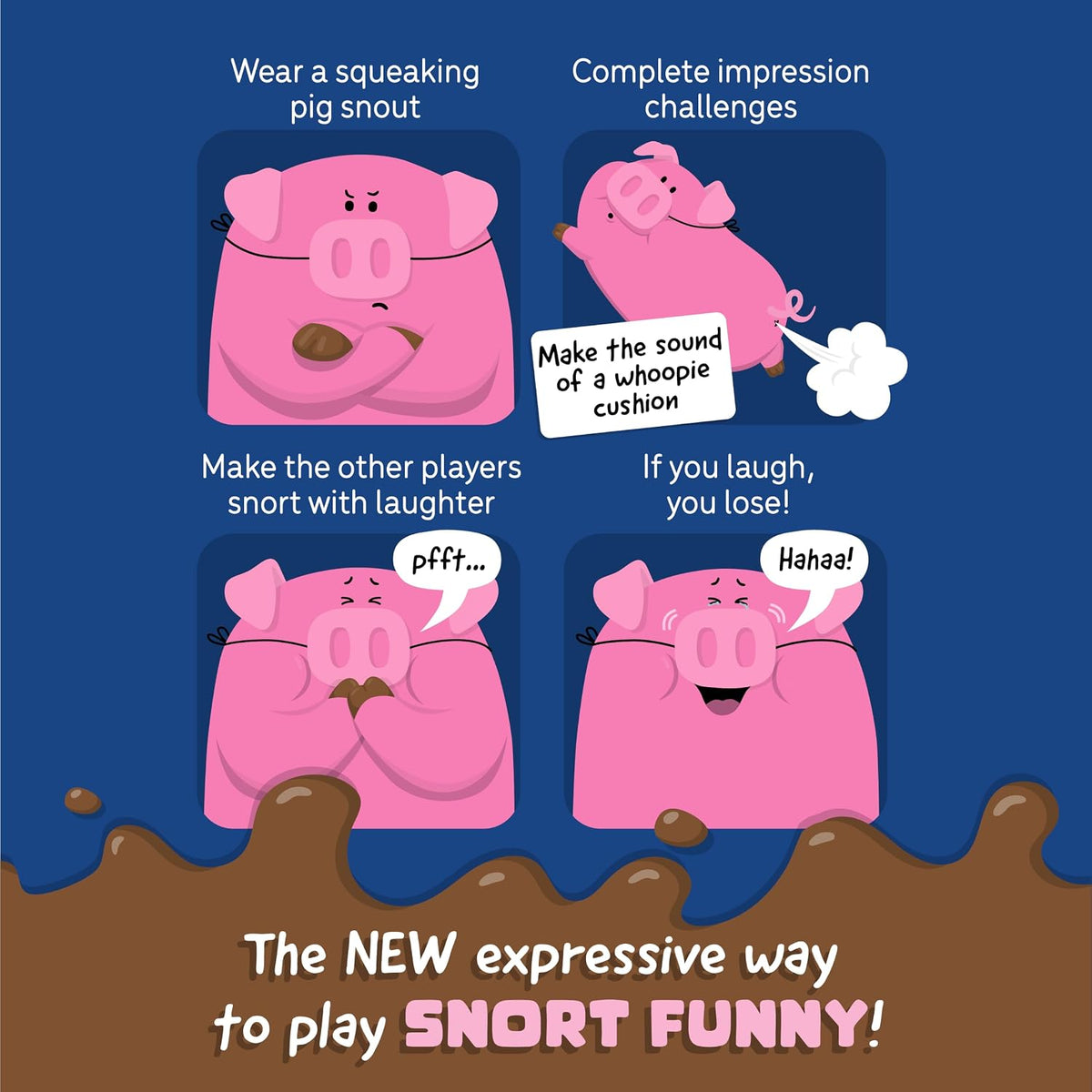 Hilarious Try Not to Laugh Party Game with 5 Pig Noses & 150 Challenge Cards