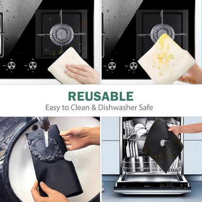 4 Pack Gas Stove Burner Covers — Thick, Non-Stick, Reusable Stove Liners