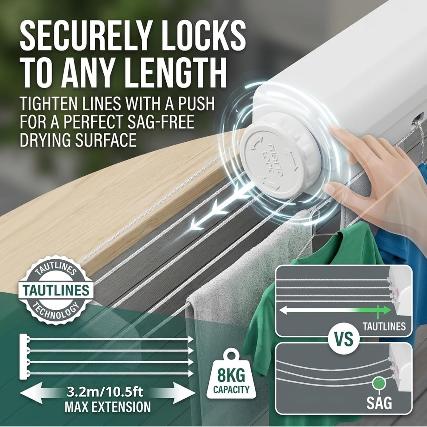 Retractable Multi-Line Clothesline Dryer  for Indoor Outdoor Use