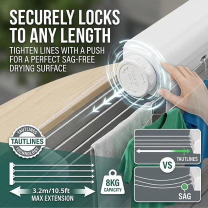 Retractable Multi-Line Clothesline Dryer  for Indoor Outdoor Use