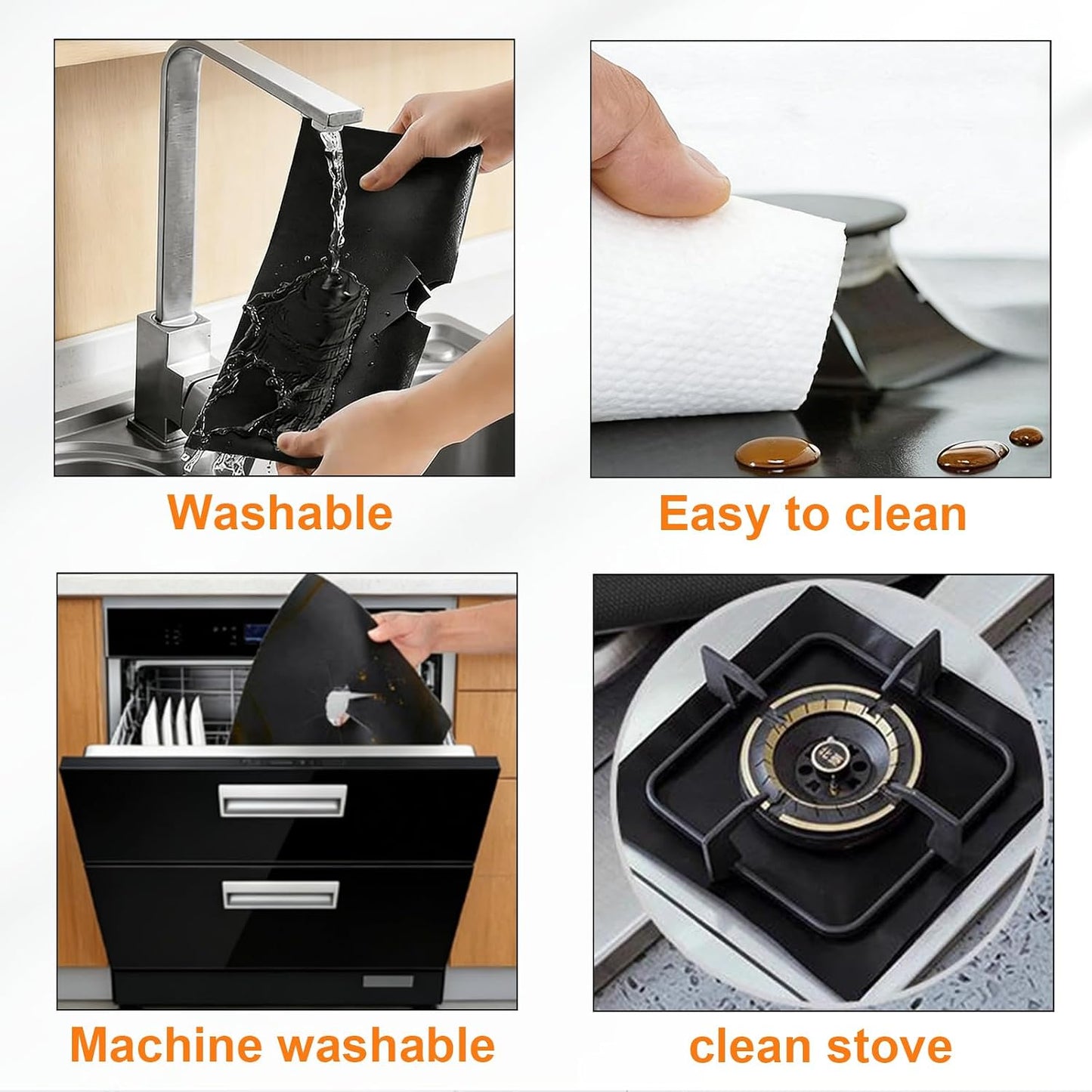 4 Pack Gas Stove Burner Covers — Thick, Non-Stick, Reusable Stove Liners