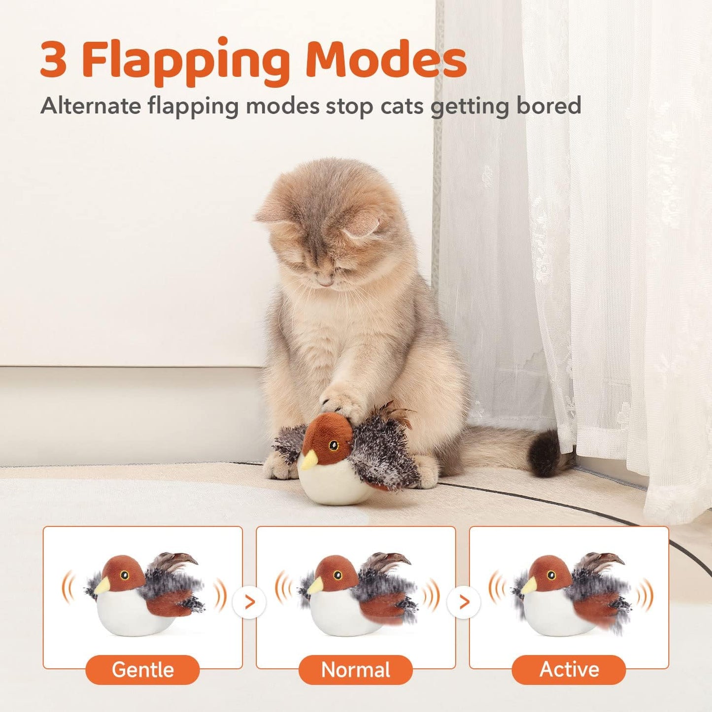 Interactive Cat Chasing Toy – Realistic Bird-Chirping Feather Toy