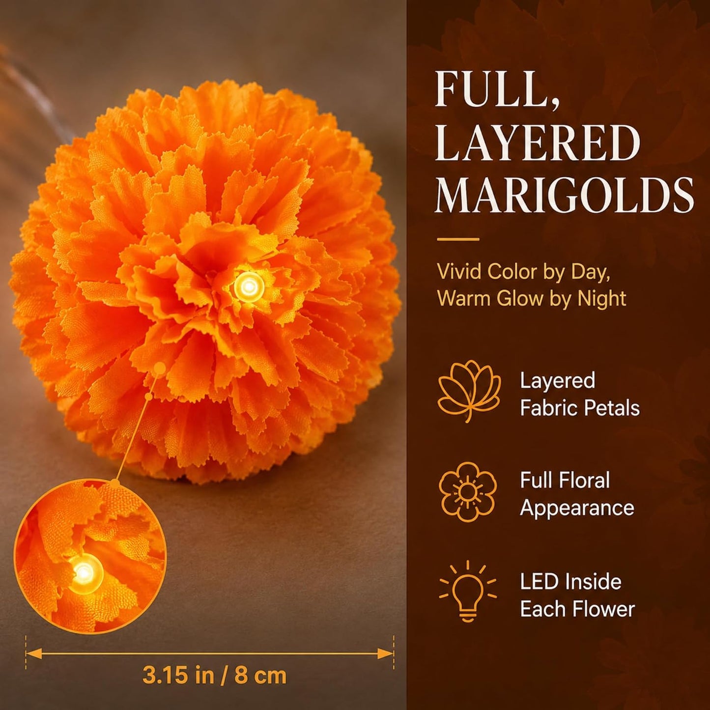 Lighted Marigold Garland String Lights 9.8 FT – 20 LED