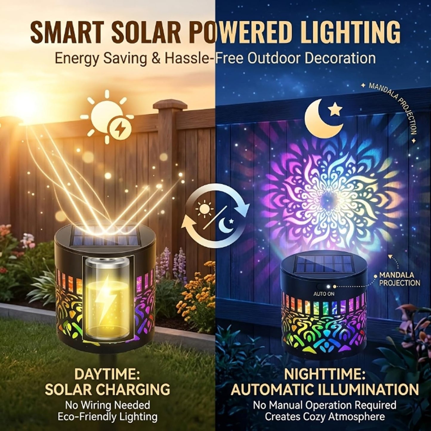 Outdoor Solar Mandala Light – Waterproof Metal Solar Fence Light