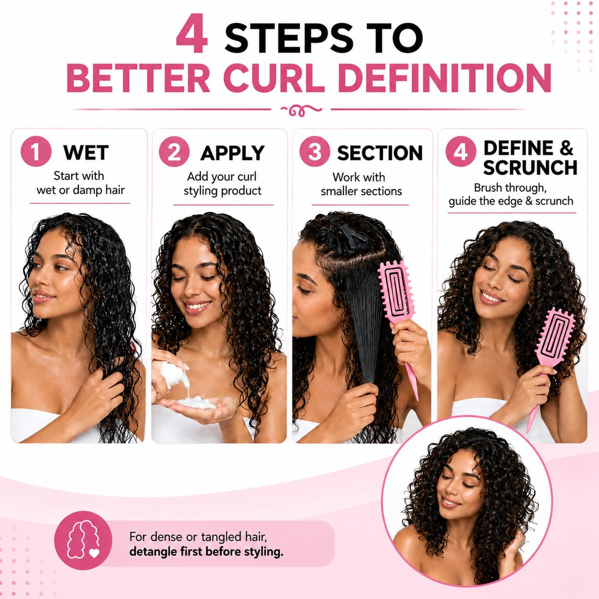 Curly Hair Brush with Soft Bristles Detangling Tangled Glides