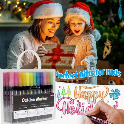 Double-Line Outline Pens Set – DIY Colorful Highlighter Markers