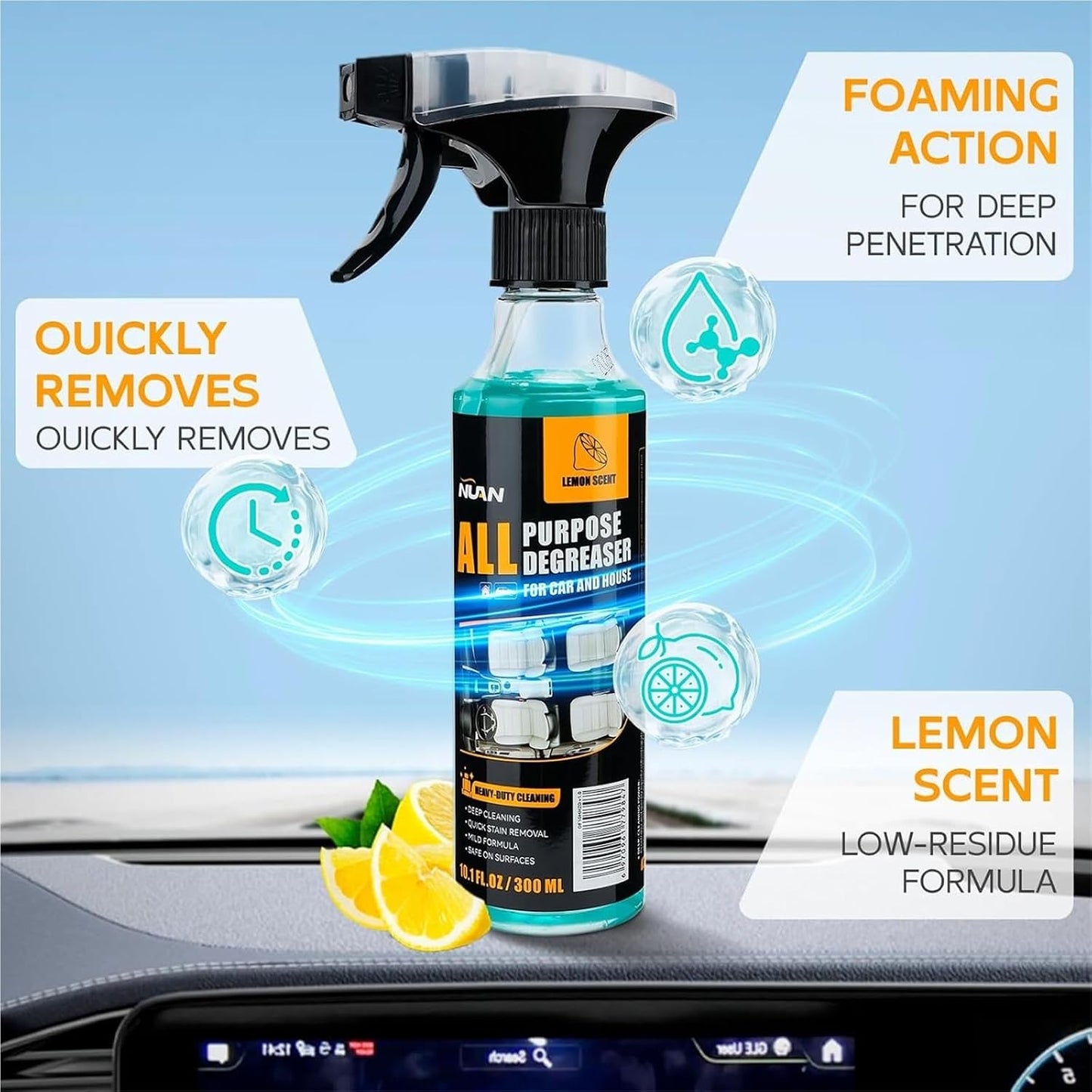 Multifunctional Heavy-Duty Degreasing Spray — Lemon Scent / Rapid Stain Removal