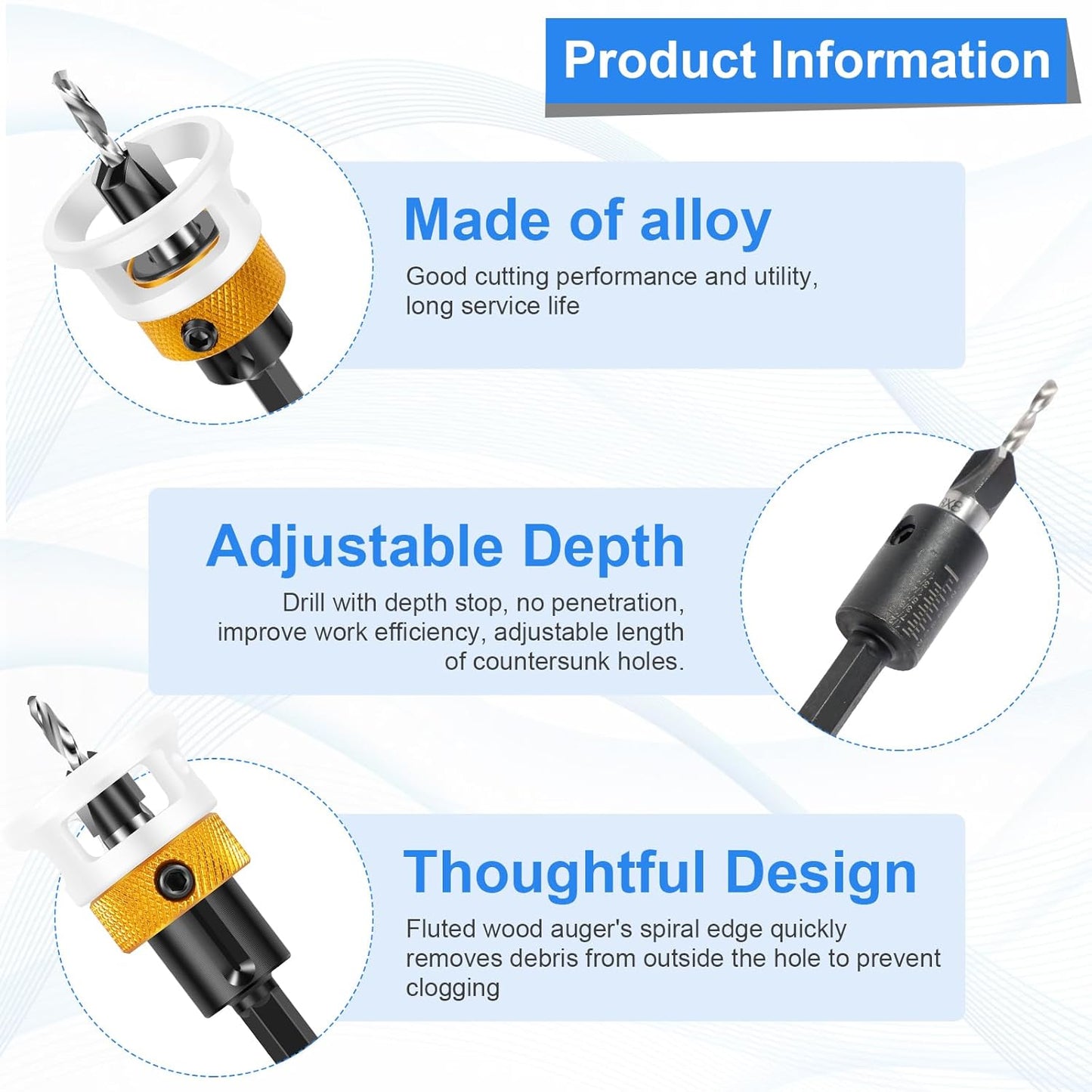 4 Pcs Countersink Drill Bit Set 2.8mm, 3.2mm, 3.5mm, 4mm with 1/4inch Hex Shank Countersink Bits