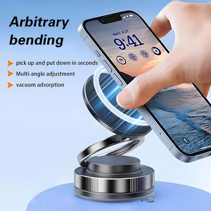 Vacuum & Magnetic Phone Holder — Foldable, Adjustable, and 360° Rotatable