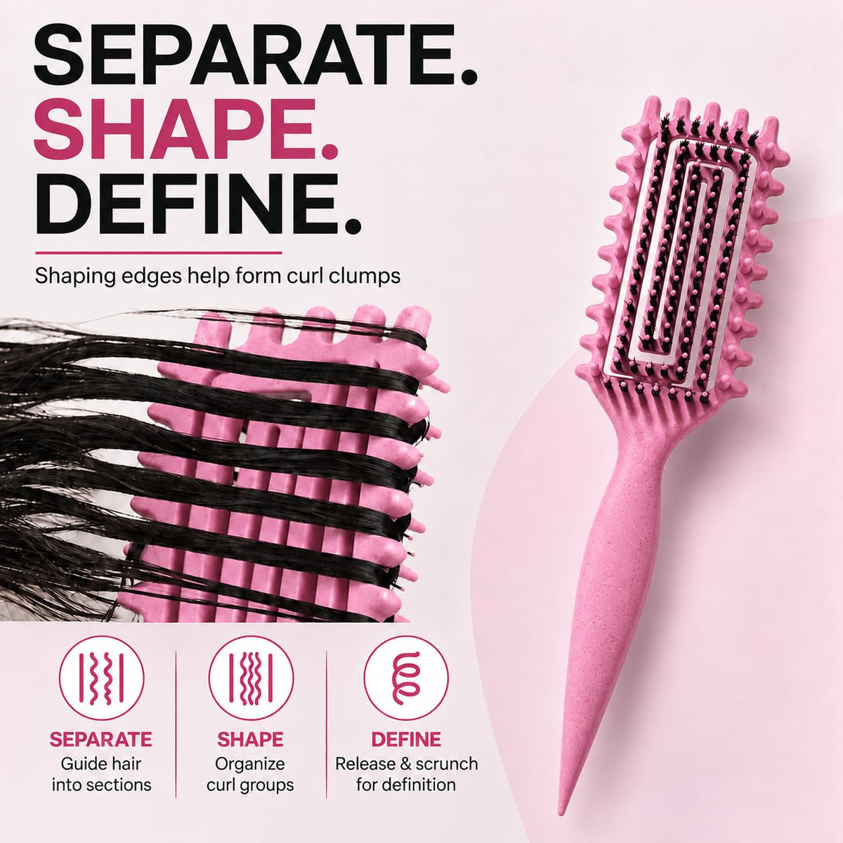 Curly Hair Brush with Soft Bristles Detangling Tangled Glides