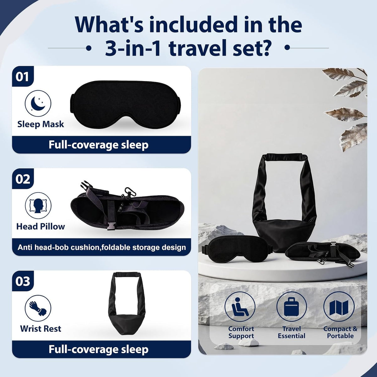 3-in-1 Aircraft Sleep Support System - Integrated Aircraft Sleep Kit