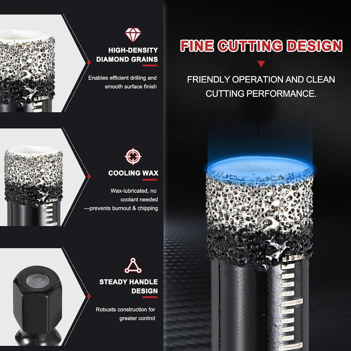 Diamond Drill Bits Set for Ceramic, Tile, Glass, Granite, Marble