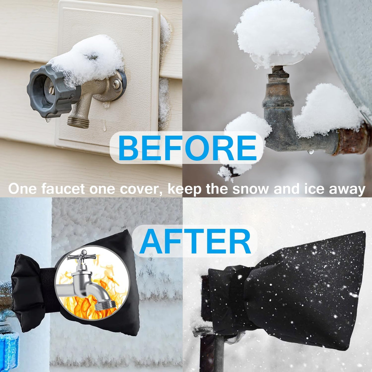 8-Pcs Outdoor Faucet Cover Set, Thick Heat Barrier with Strap