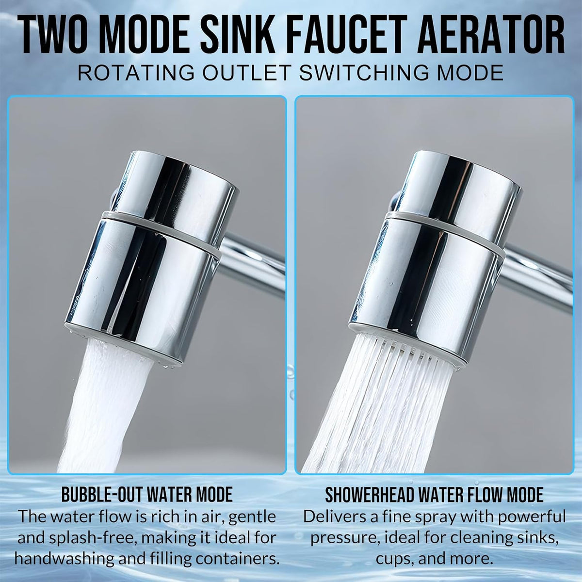 Universal 1440° Rotating Faucet Aerator Extender, Dual Spray Nozzle Mode