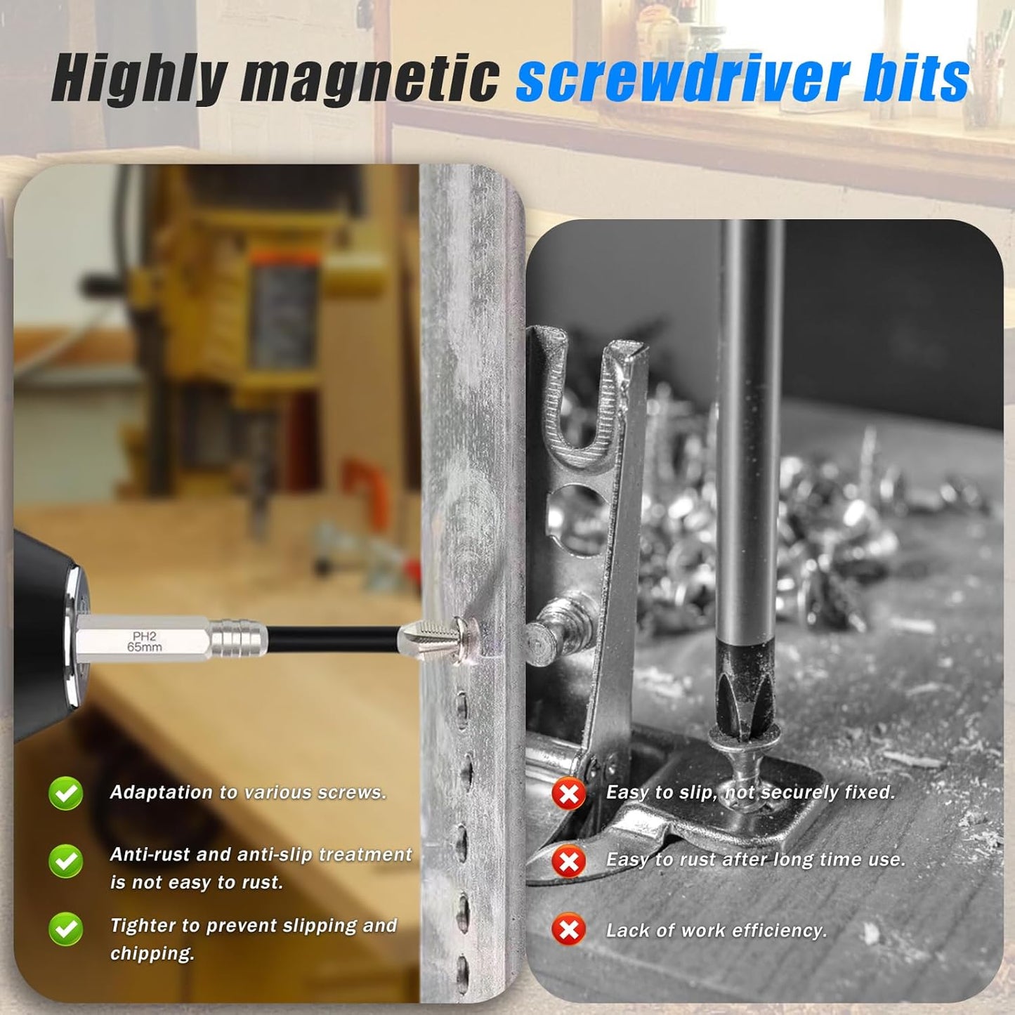 High Magnetic Screwdriver Drill Bit Set, 25 50 65 70 75 90 100 120 150mm (9Pcs)