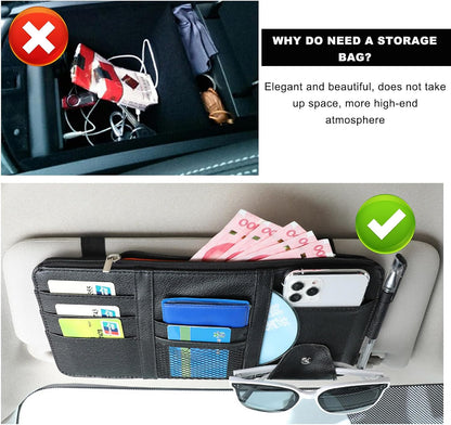 Car Sun Visor Organizer, Auto Car Interior Leather Accessories Storage Pocket