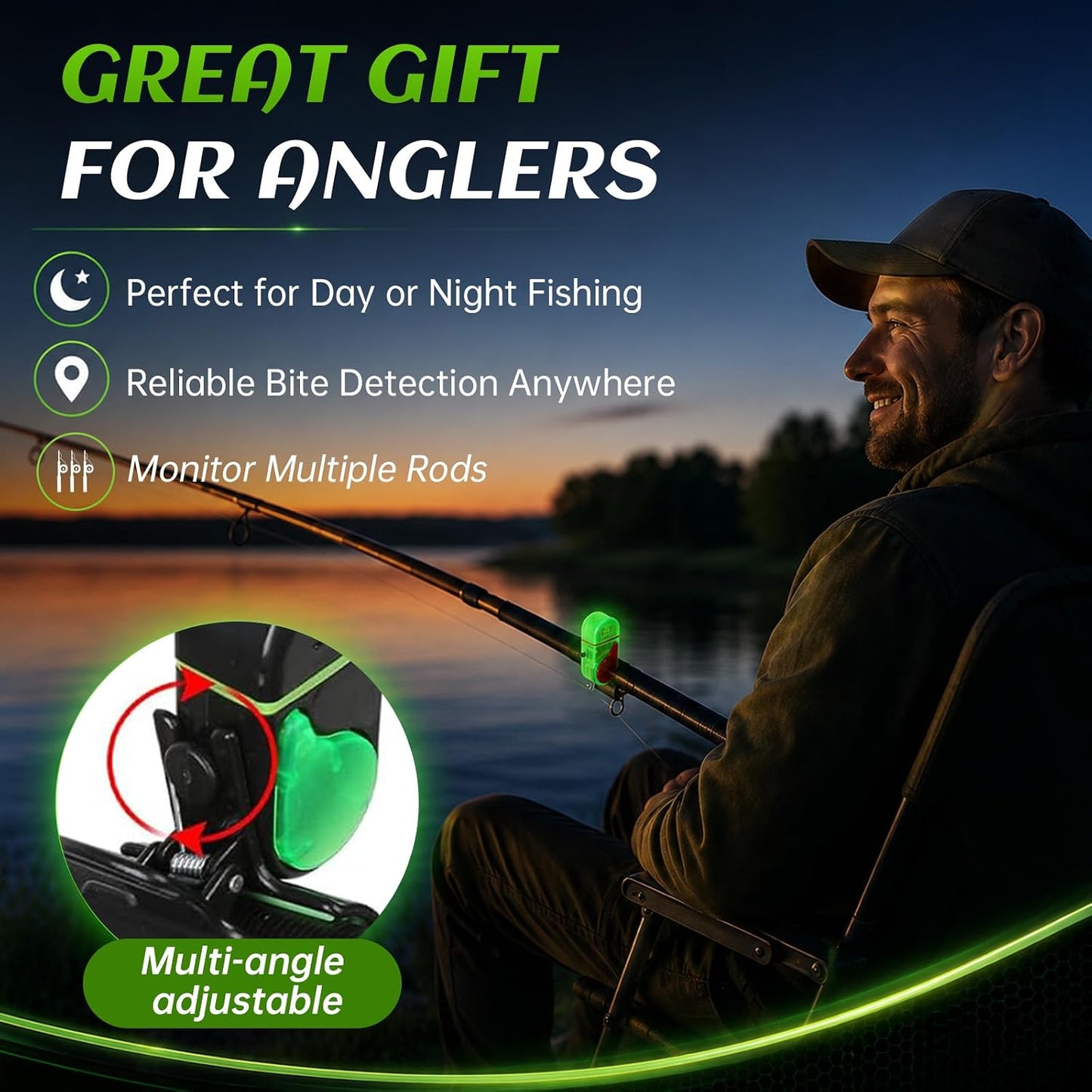 Fishing Bite Alarm with Flashing Light for Night and Day Fishing