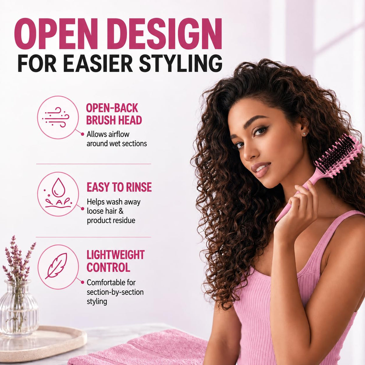 Curly Hair Brush with Soft Bristles Detangling Tangled Glides