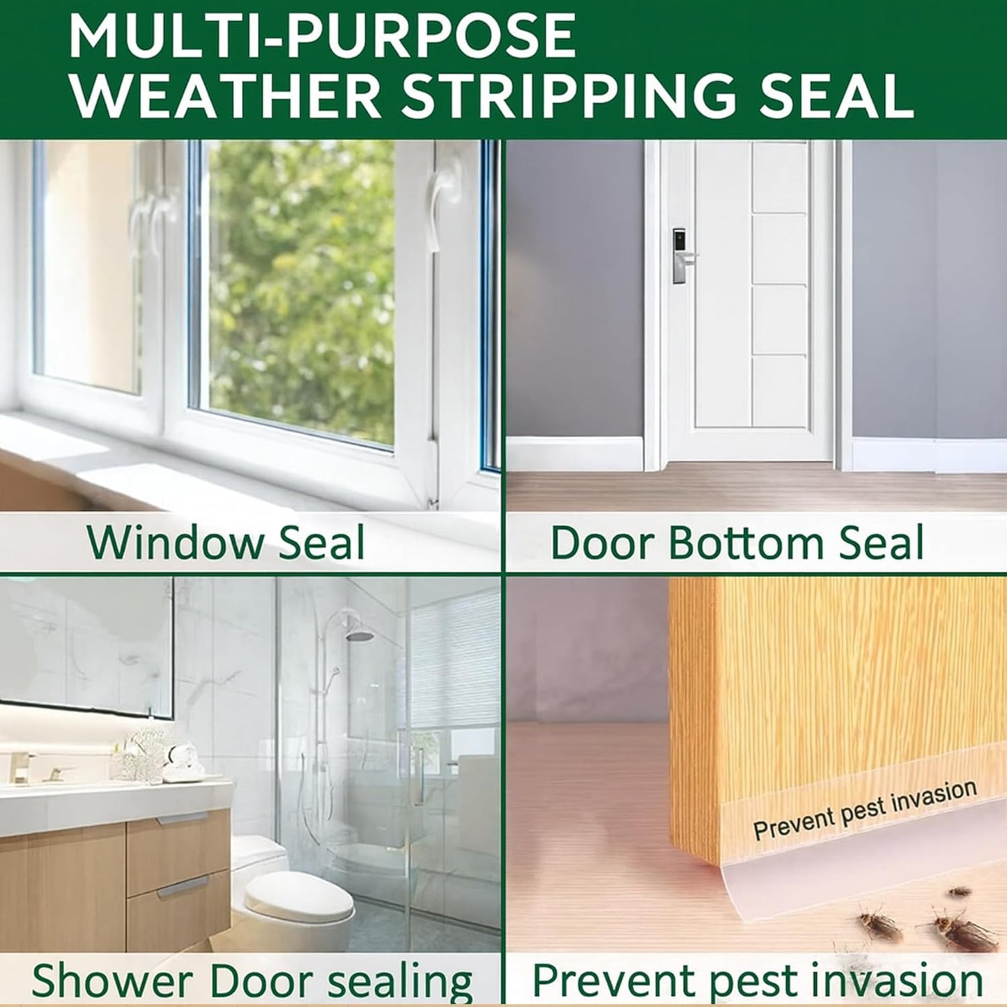 Weather Stripping Door Seal Ideal for Doors, Windows and Shower Glass Gaps, Transparent