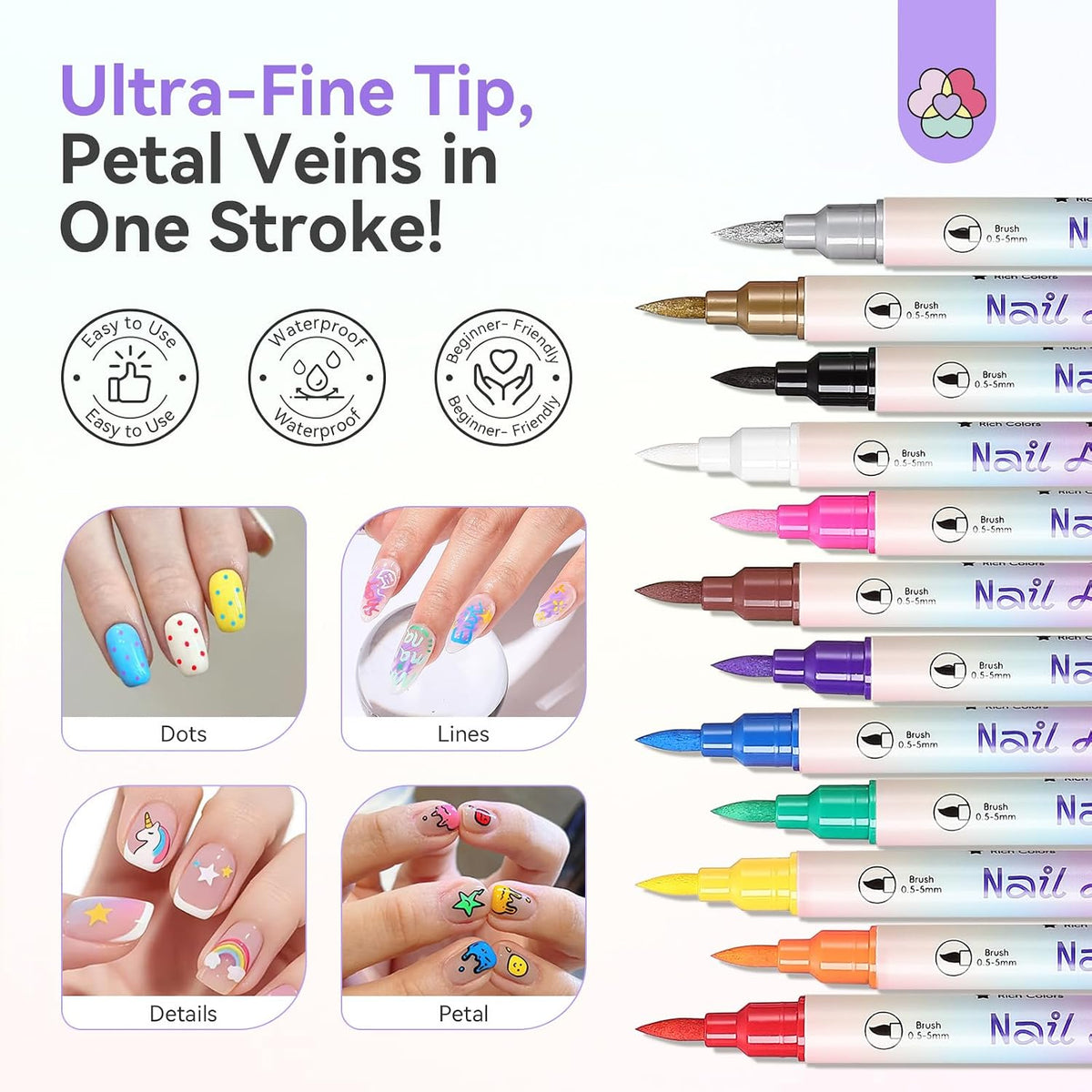 Nail Art Pens Set for Painting Dots Liner Lettering & Design