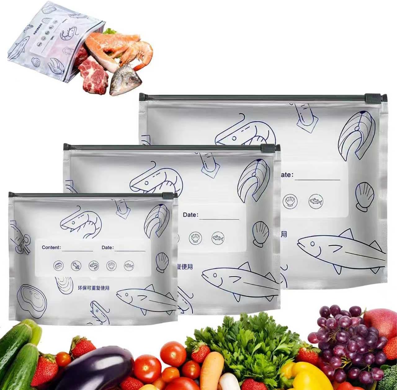 Upgrade Reusable Food Storage Bags with Label and Zip Lock