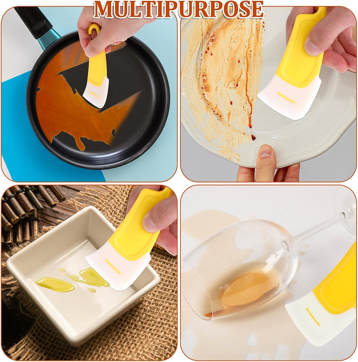 Silicone Kitchen Scrapers – Multi-Purpose Cleaning Tools-4-Pack
