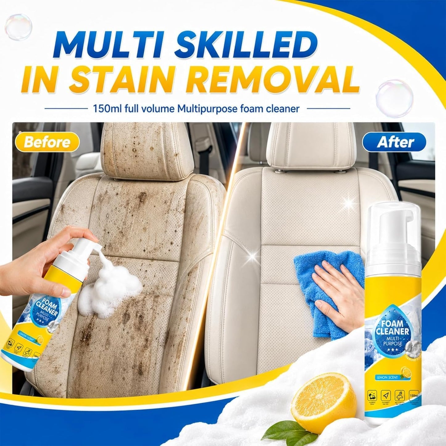 4-in-1 Foam Spray Cleaner Set with Sponge and Towel