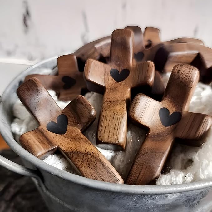 5 Pcs Mini Walnut Cross Set - Handmade - Christian Symbol