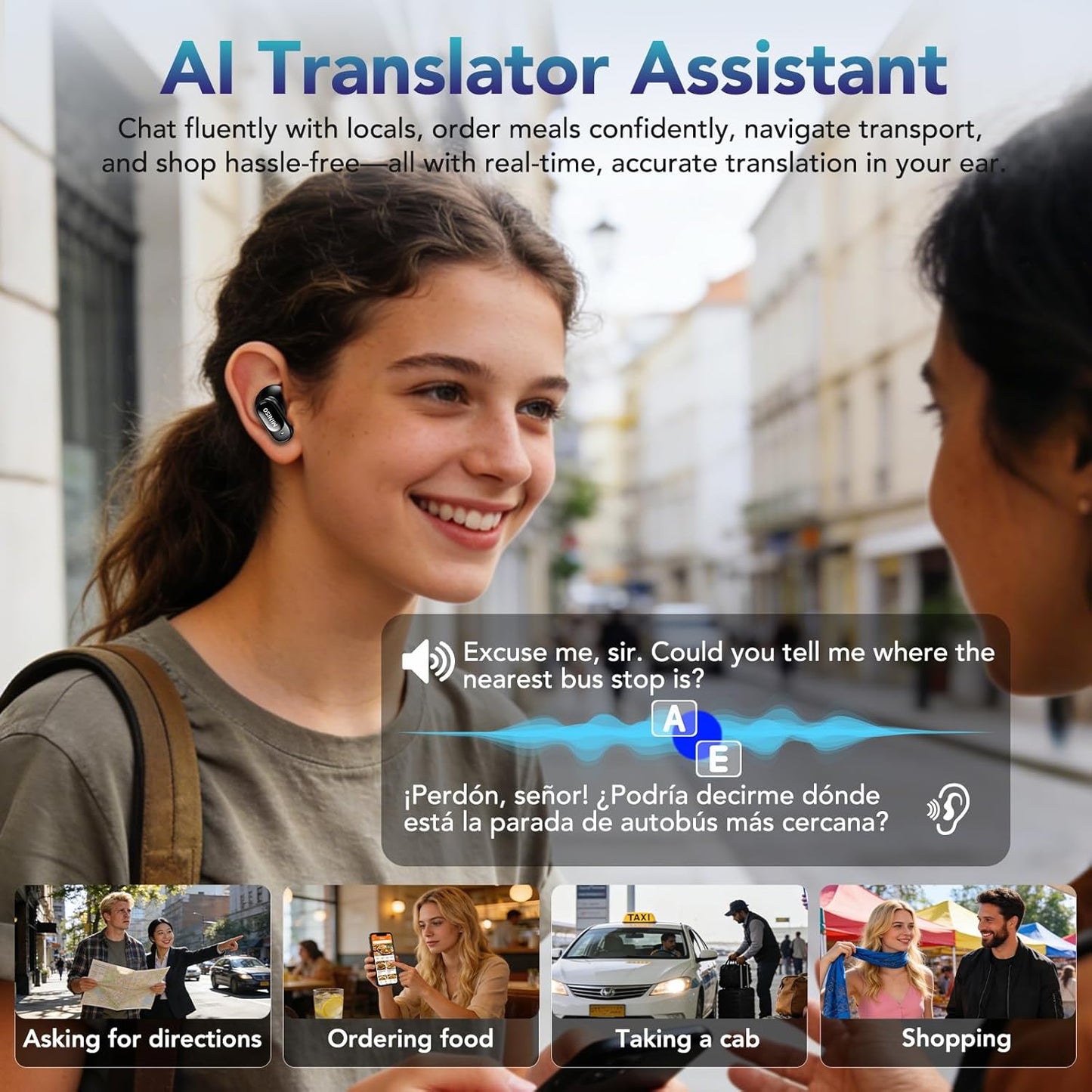 AI Translation Earbuds Real Time Support 134 Languages Compatible with iOS & Android, for Travel Business