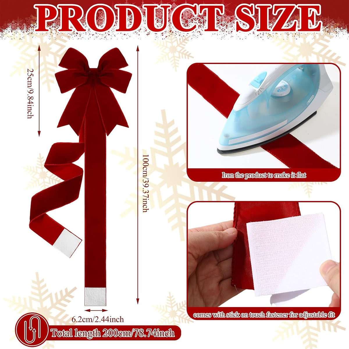 4 Pcs Burgundy Velvet Christmas Cabinet Bows Ribbons