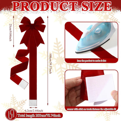 4 Pcs Burgundy Velvet Christmas Cabinet Bows Ribbons