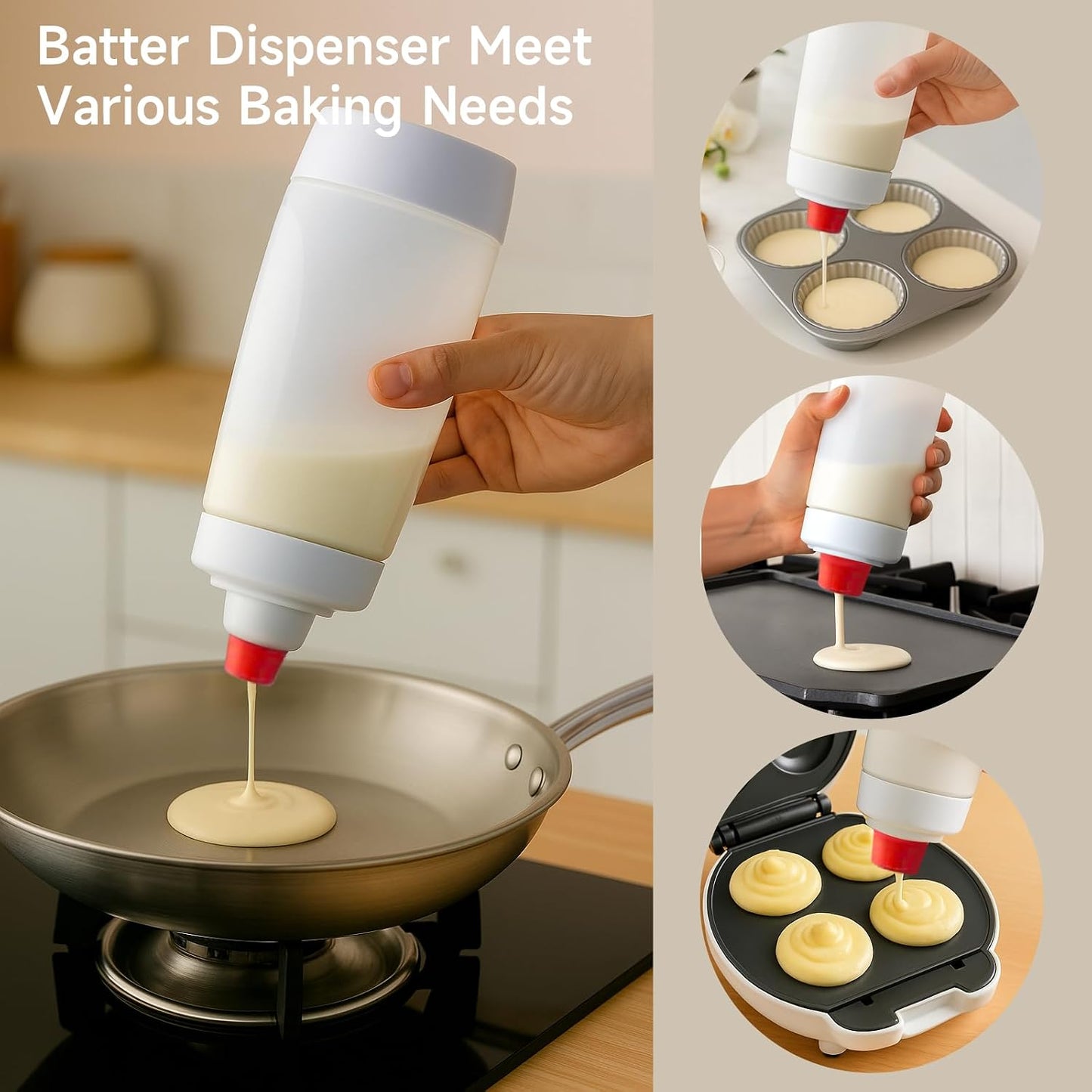 Pancake Batter Dispenser & Mixer Bottle with Whisk Ball
