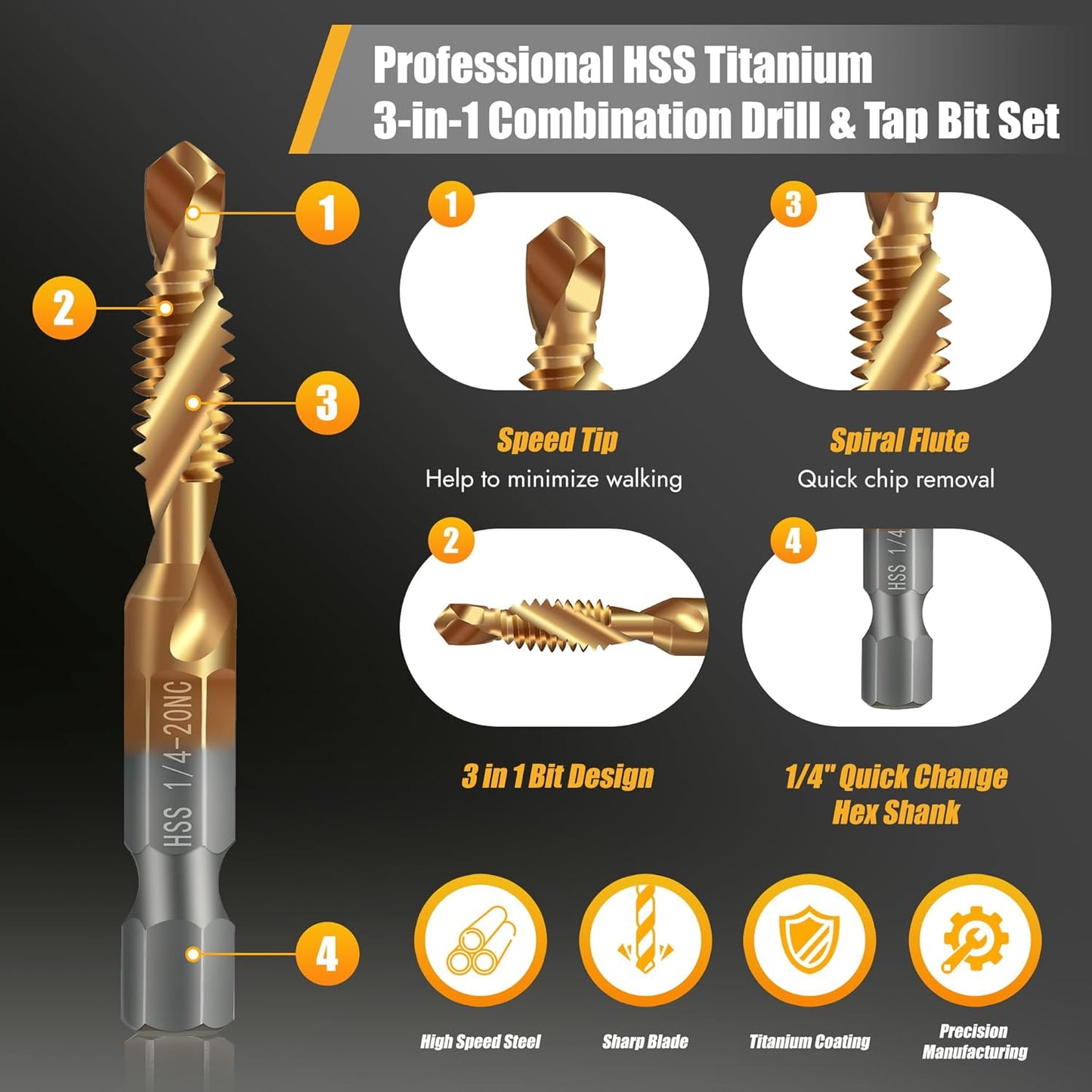 6 PCS Metric Tap and Drill Bit Set Metric Drill Bits