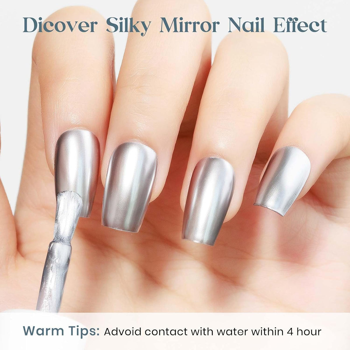 Silver Mirror Nail Polish, Quick Dry Metallic Nail Polish High Shine