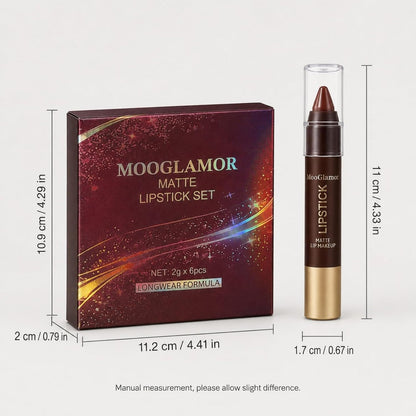 6 Matte Cream Lip Pencil Set - Long-Lasting, Waterproof And Smudge-Proof