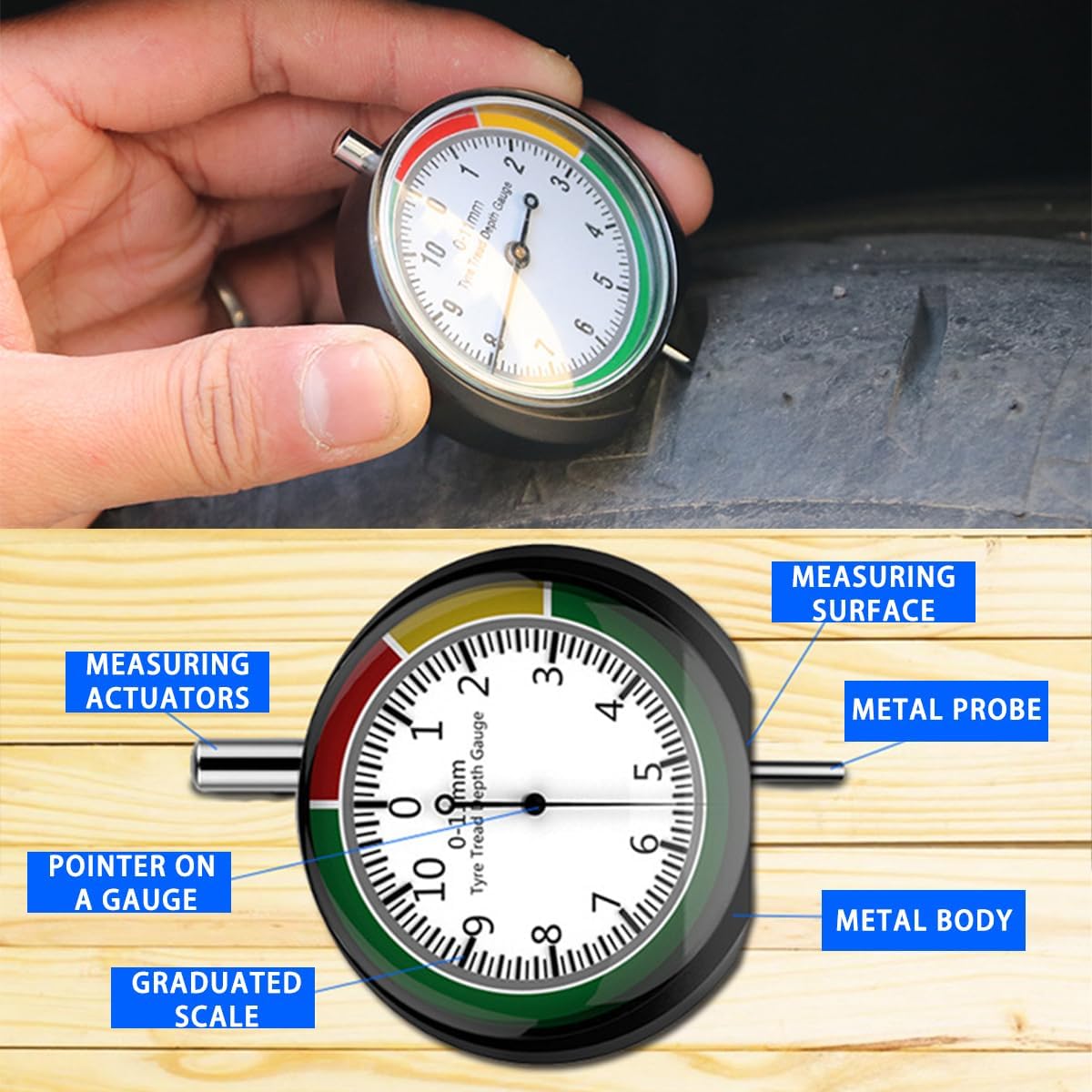 Auto Tyre Depth Tester Tread Depth Indicator for Motorcycle Car