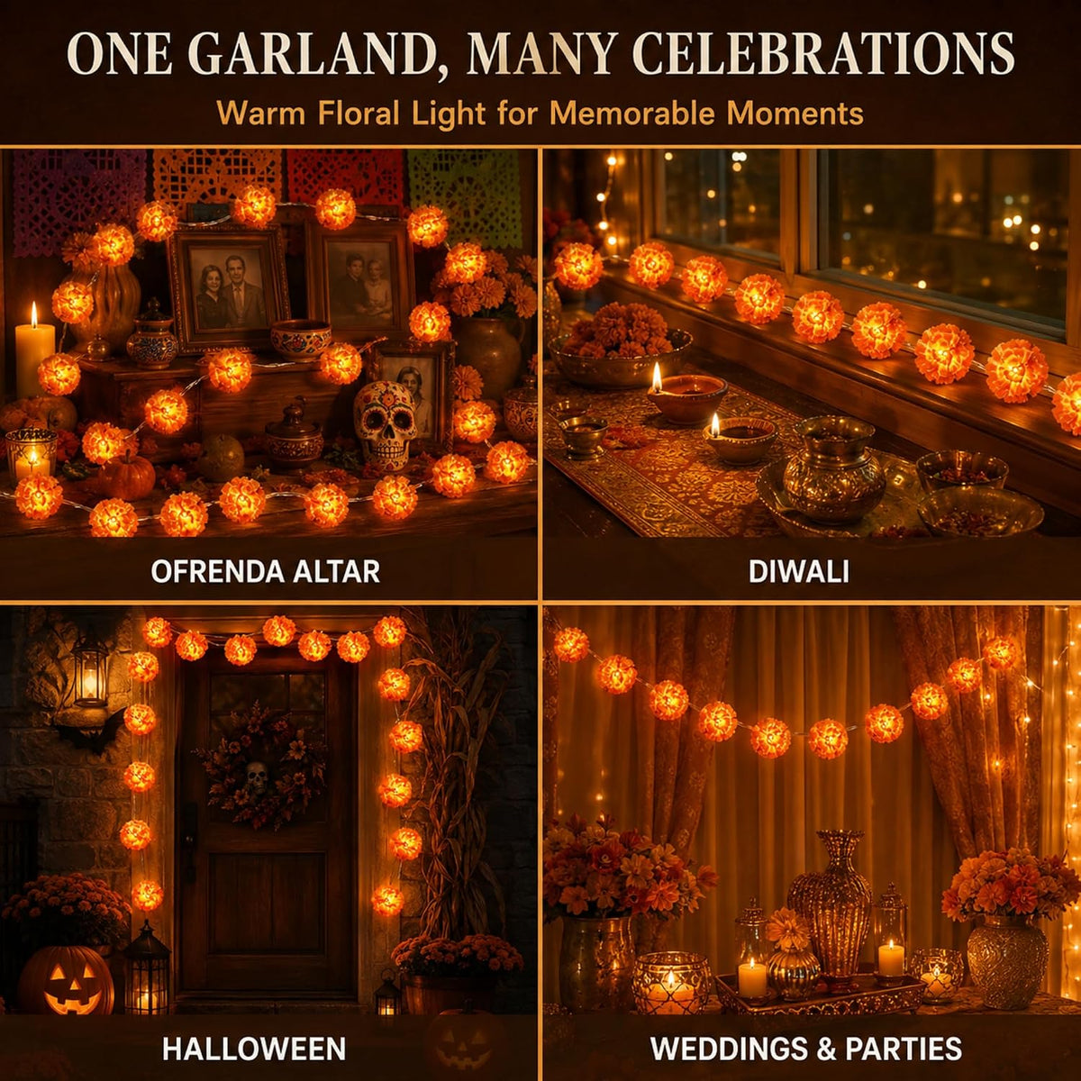 Lighted Marigold Garland String Lights 9.8 FT – 20 LED