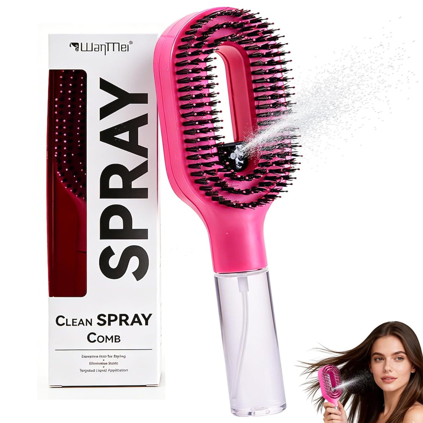 2-in-1 Hair Brush with Water Spray – Fine Mist Detangling Brush for Wet & Dry Hair
